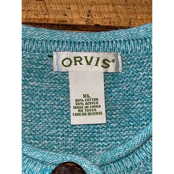 Womens Orvis Blue Cotton Blend Cardigan Sweater‎ Wooden Buttons 60s Style XL - Picture 3 of 7